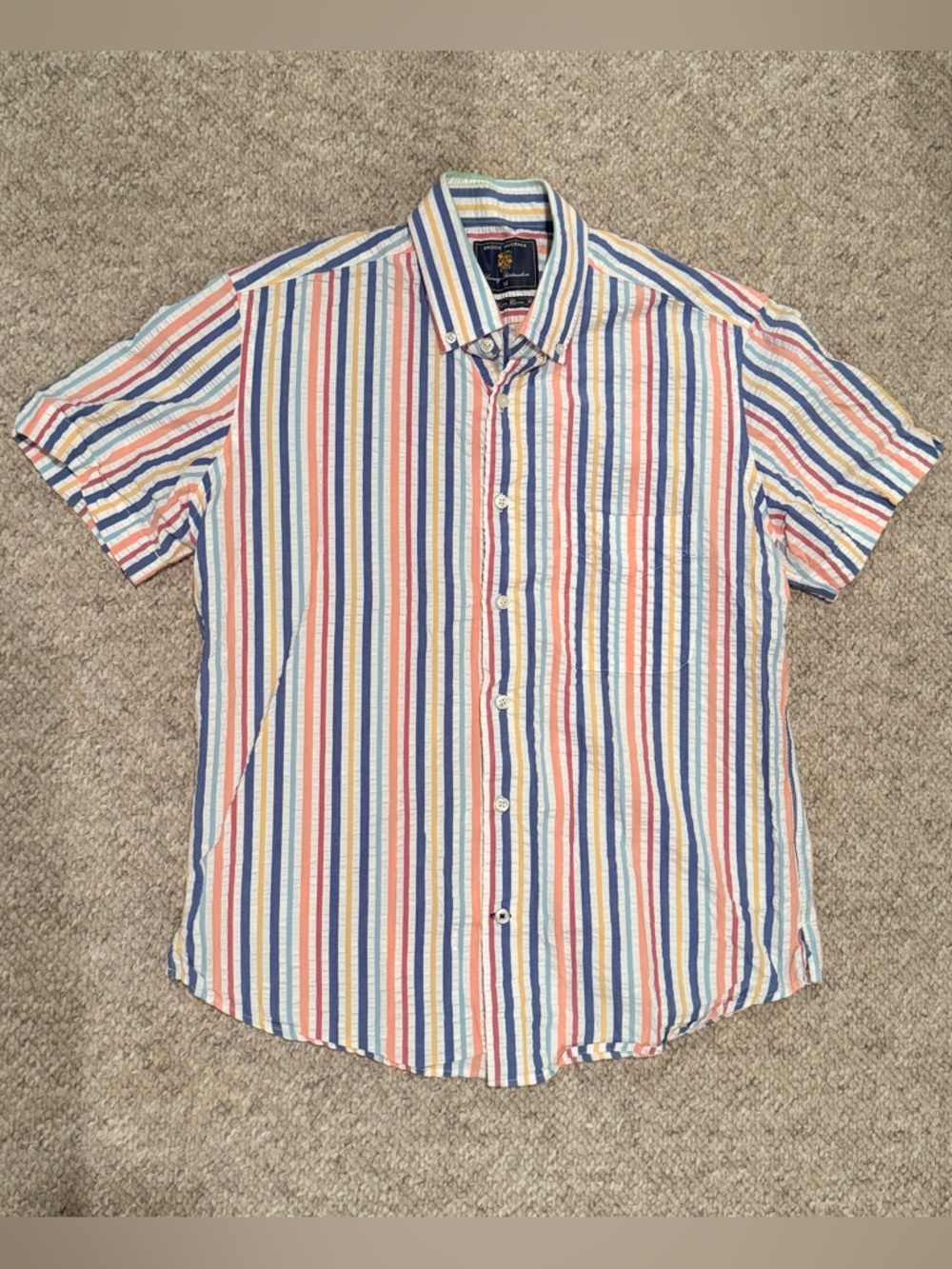 Brook Taverner Short-Sleeve Striped Button-Down Shirt - Multicolor Seersucker